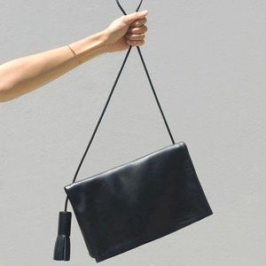 Building Block Black Leather Fold Messenger Bag